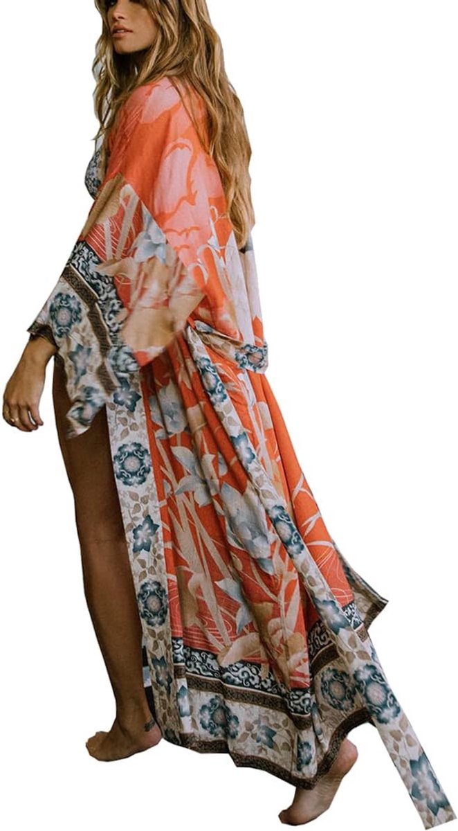 Dameskaftan van katoen, lange jurk, strandjurk, zomers, bedekking van je zwemkleding, één maat