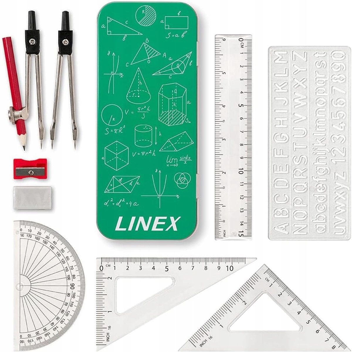 10-delige geometrieset in metalen blik