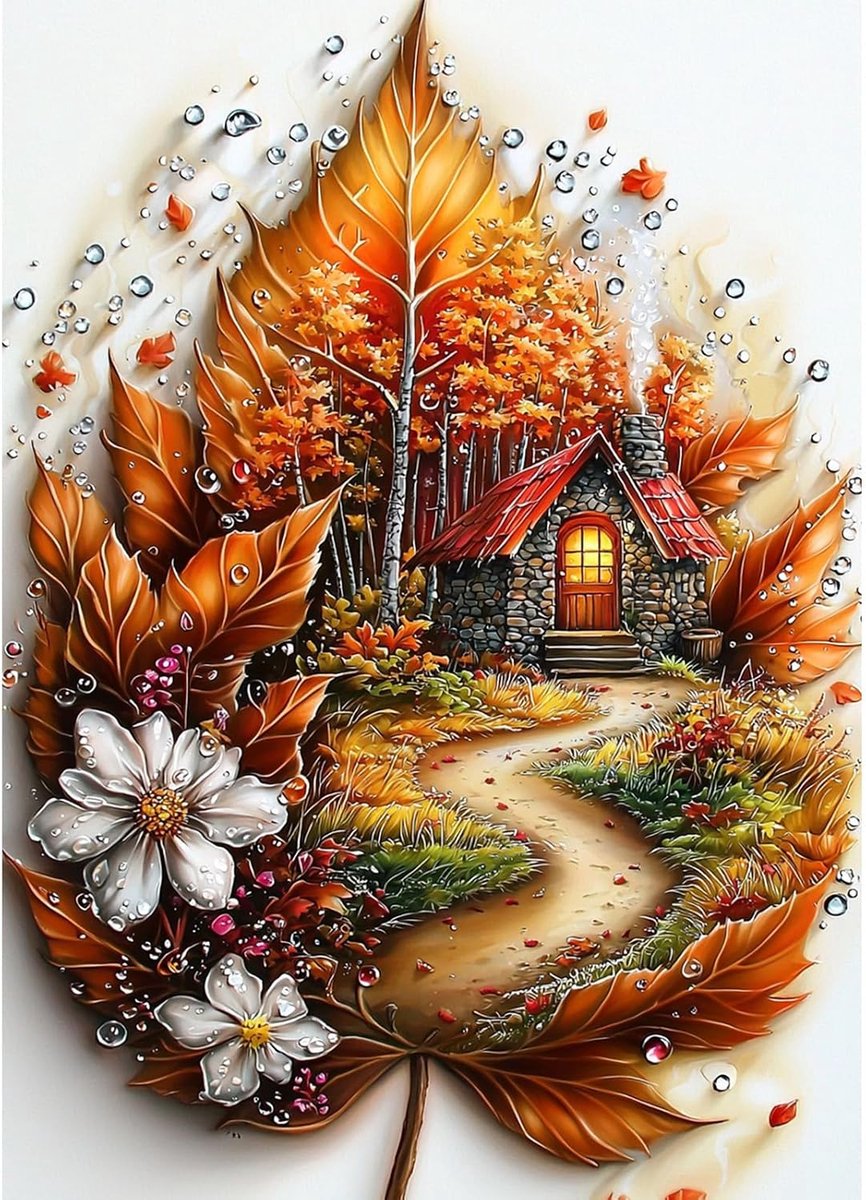 Doe-het-zelf diamantschilderij voor volwassenen, esdoornbladeren, diamantschilderij, kunstset, volledige boor, 5D chalet diamond painting, edelstenen, diamantschilderset voor decoratie thuis