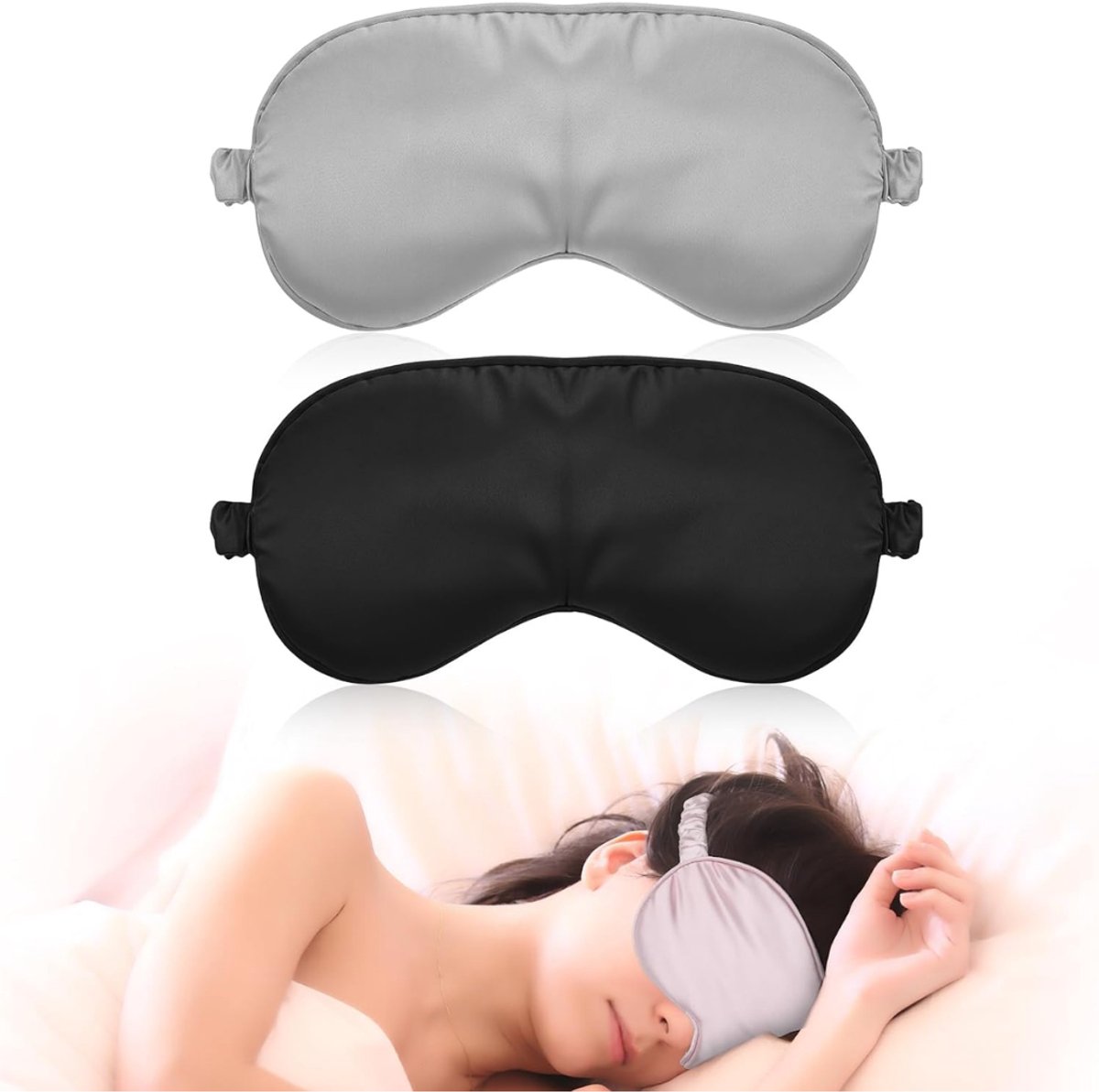 ZRNS® Zijden Slaapmasker - Oogmasker Verduisterend - 2 Stuks - Zwart & Grijs