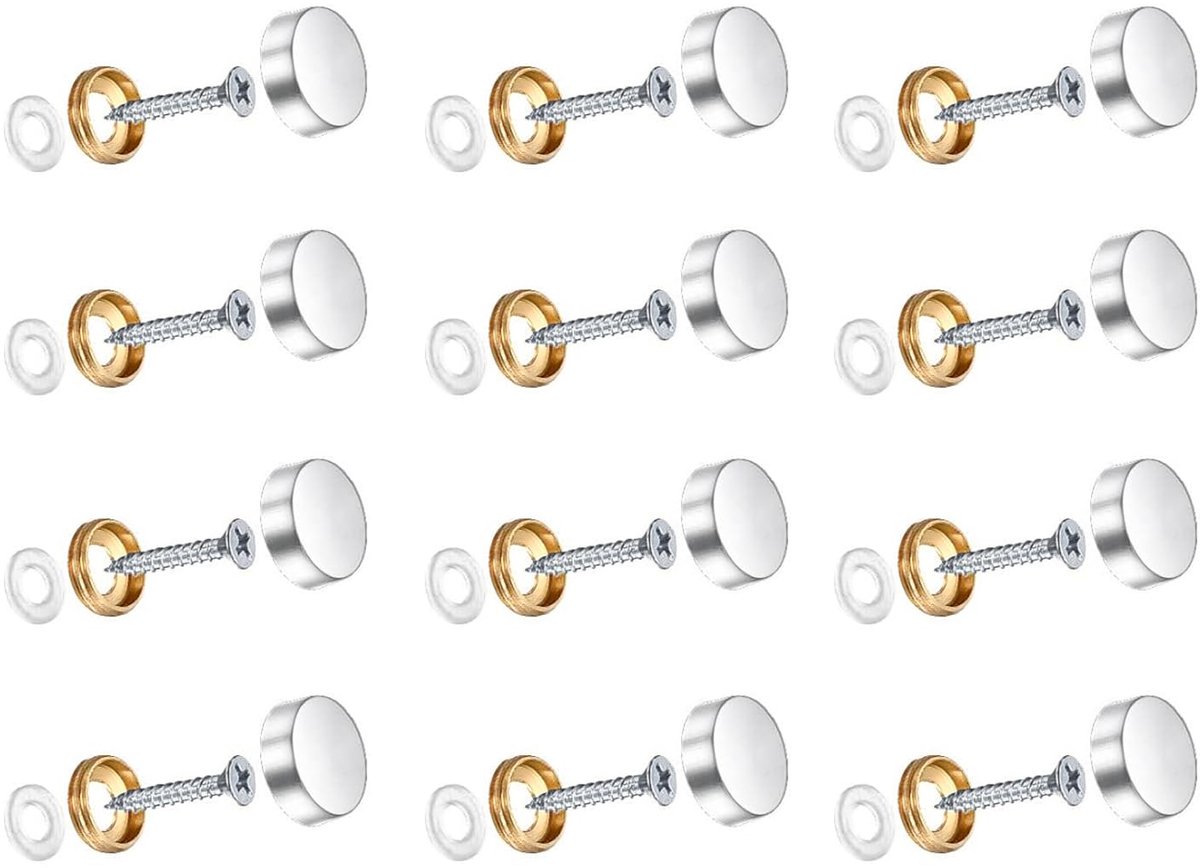 12 stuks, 16 mm, decoratieve schroeven, roestvrij staal, gepolijste spiegelspijkers met doppen, sierschroeven, schroeven en spijkers, verchroomde decoratieve schroeven voor