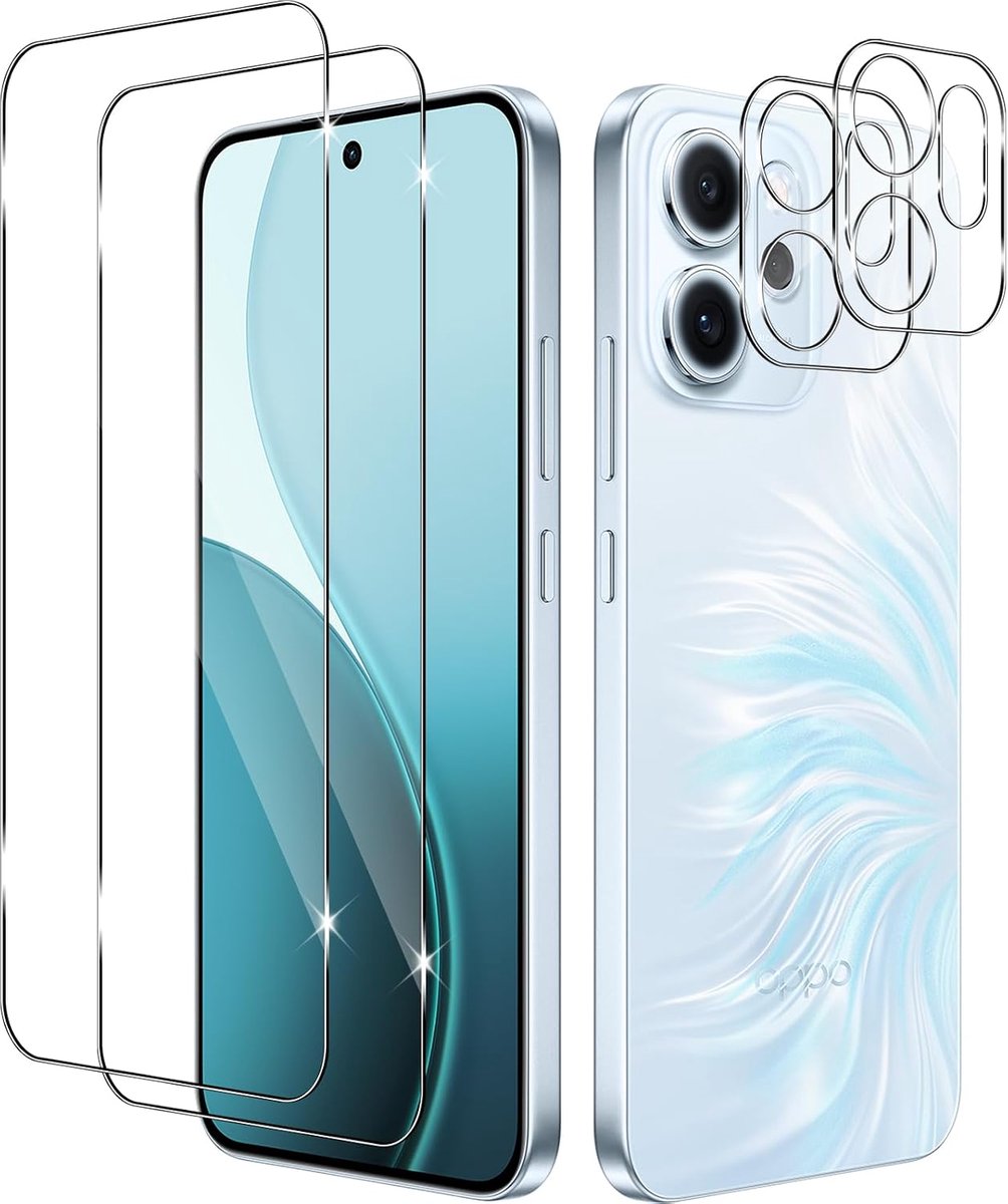 Screenprotector voor OPPO Reno 14 FS / 14F voor gehard glas, 2 stuks schermbeschermers met 2 camerabescherming voor Reno 14 FS / Reno14 F, 9H hardheidsbeschermende glasfolie, HD helder