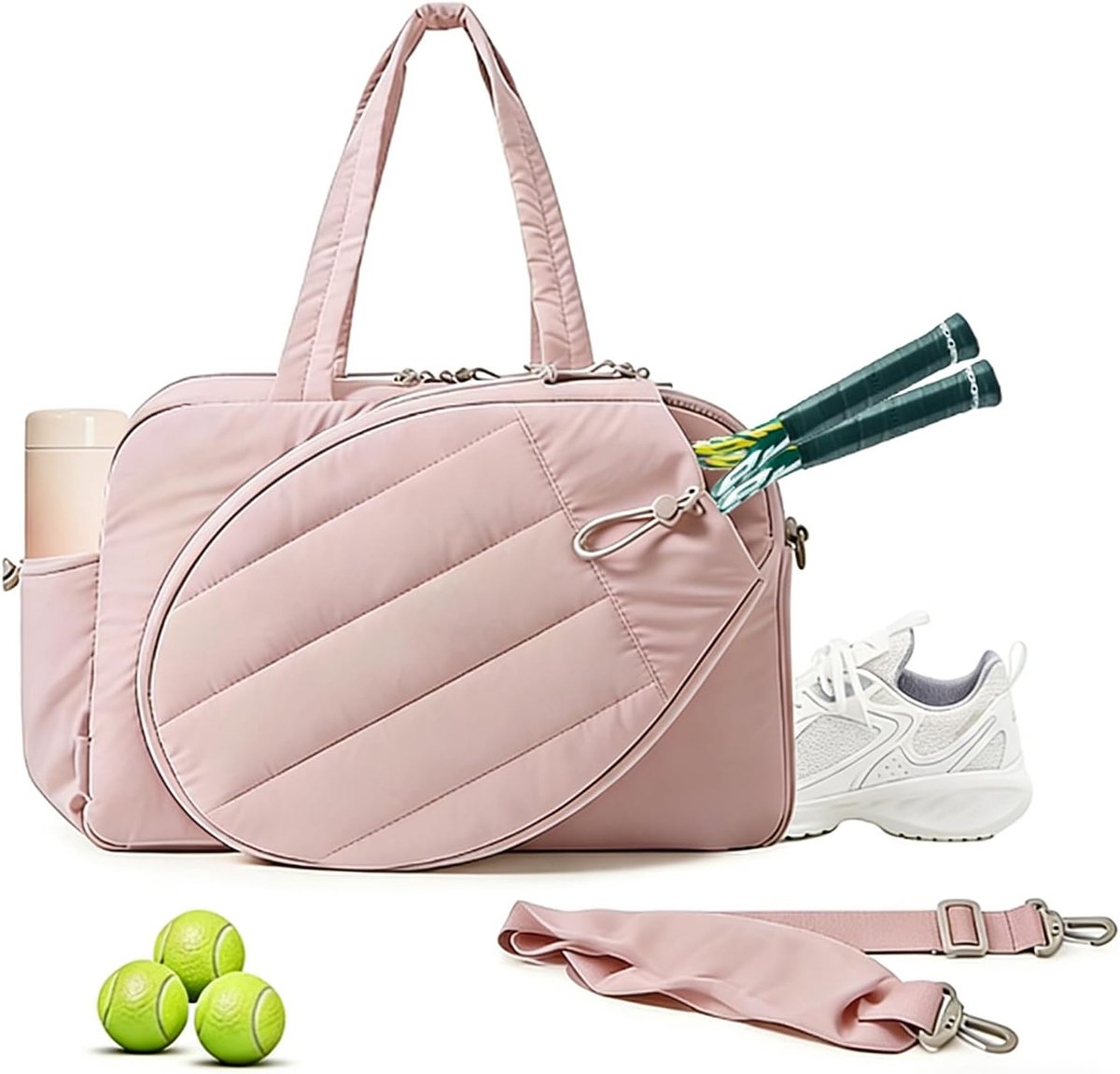 Tas voor dames, 48 × 19 × 31 cm, buffer sporttas groot, tennistas met racketvak, reistas dames fitness gymtas met nat vak & schoenenvak