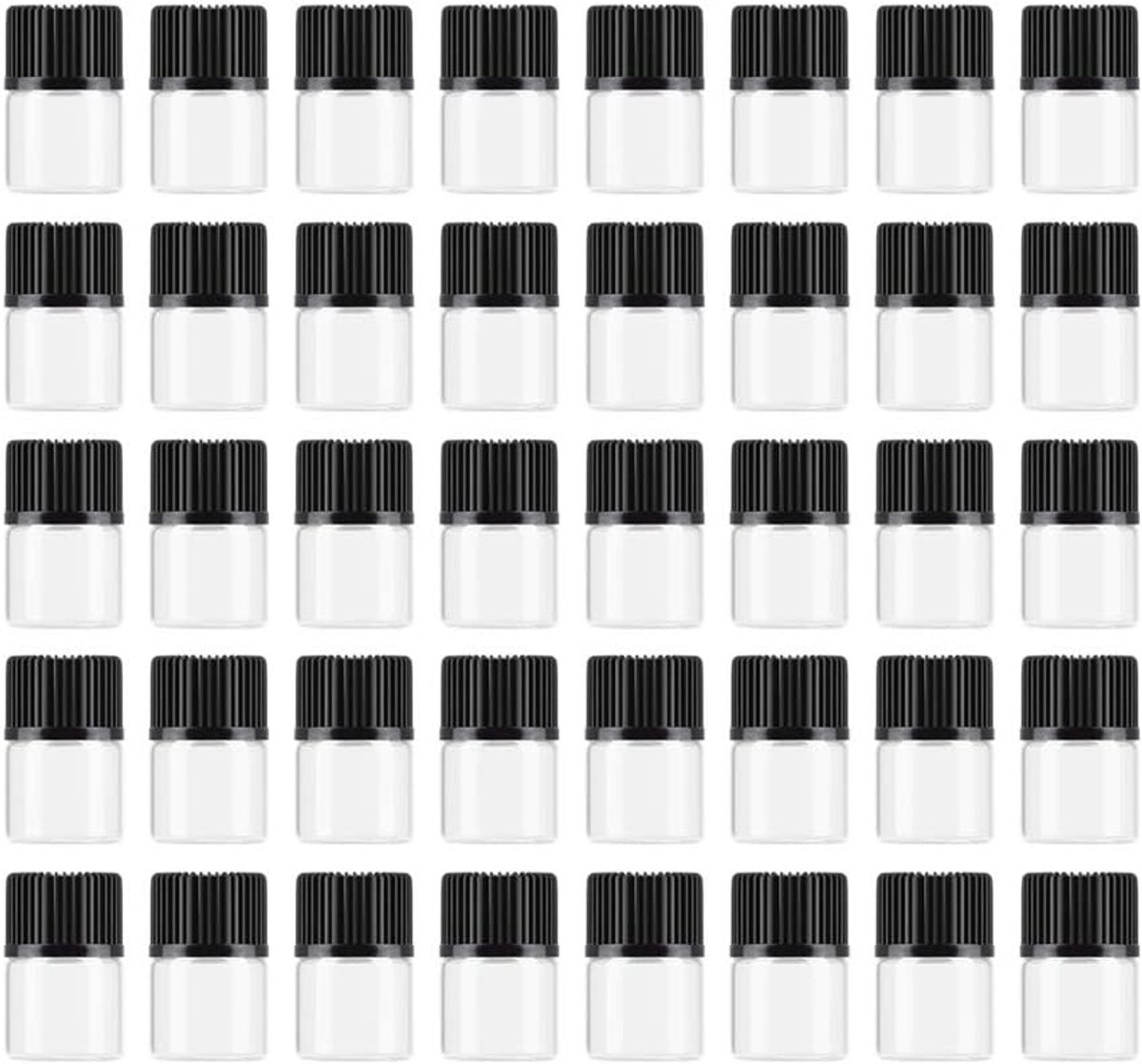 50 stuks 1 ml transparante glazen mini-flessen voor etherische oliën met verkleining voor parfum, cosmetica, lotion (transparant, 1 ml)