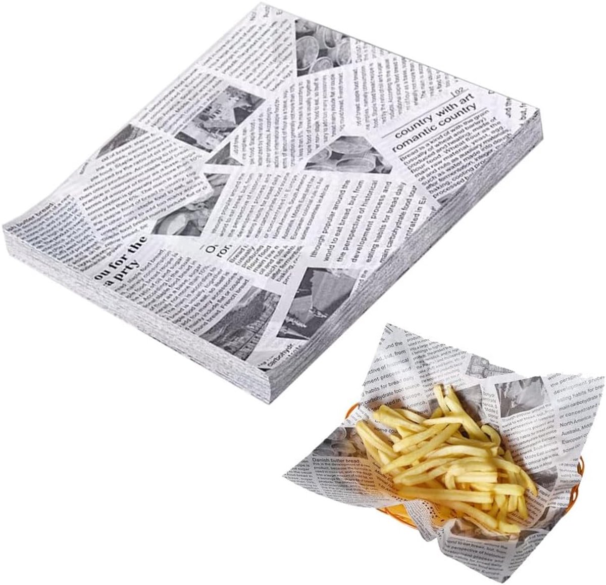 100 stuks voedsel-vetdoorlatend papier voor hamburgerverpakking, verpakking van gefrituurde kip & pommes, brood- en pizzabordtabletten, olie- en waterbestendig, veelzijdige keuken
