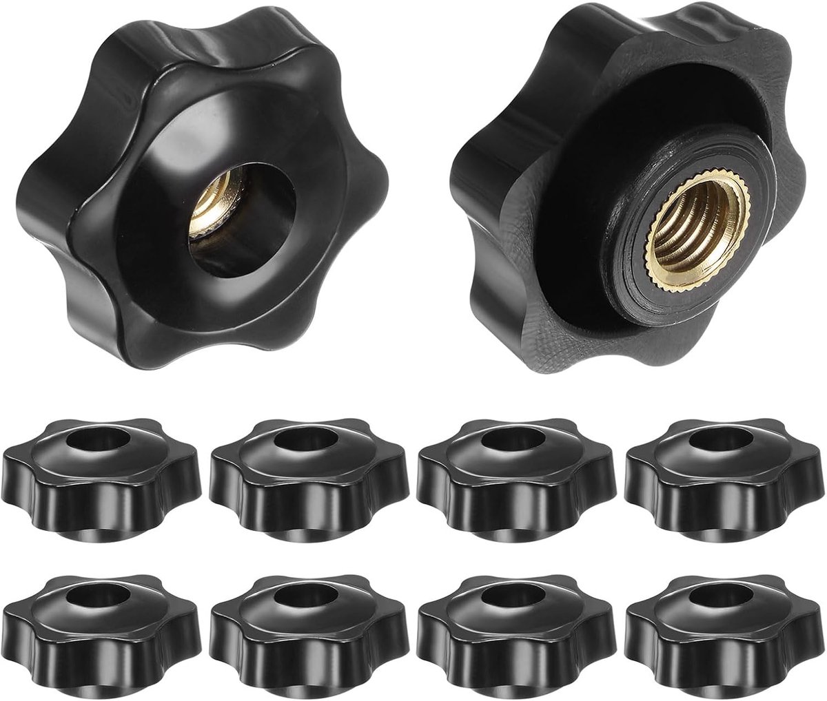 10 stuks sterknoppen M10 binnendraad 38 mm kop kunststof doorgaand gat messing schroef klemgrepen schroefdraadschroeven, zwart