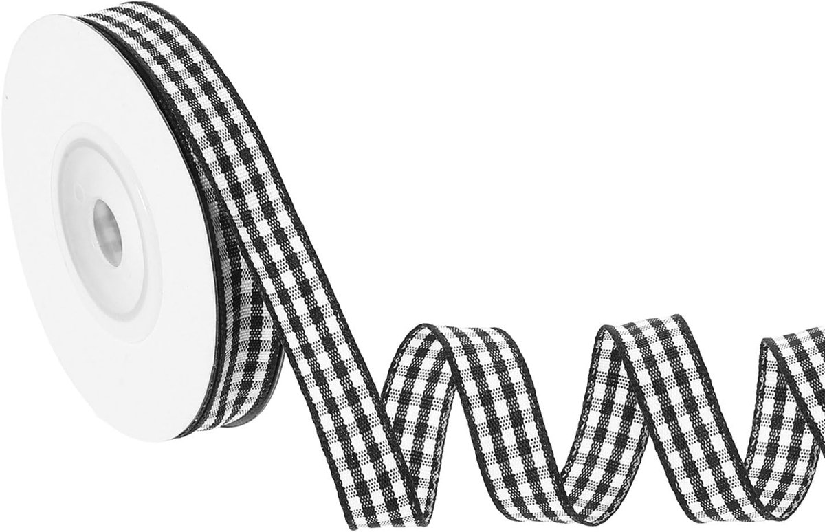 10 Yard x 8/8 Inch Gingham Lint, Plaid Lint Nylon Geruit Geschenkverpakking Strip voor Thanksgiving Strik Krans Craft Verjaardag Bruiloft, Zwart