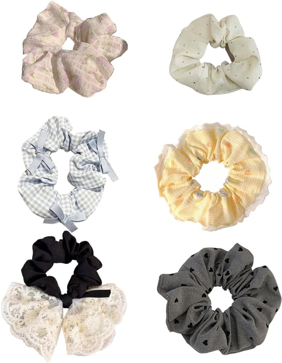6 stuks haarelastiekjes scrunchies voor dames, Franse haaraccessoires, retro satijn, elastische dikke banden, haarclip