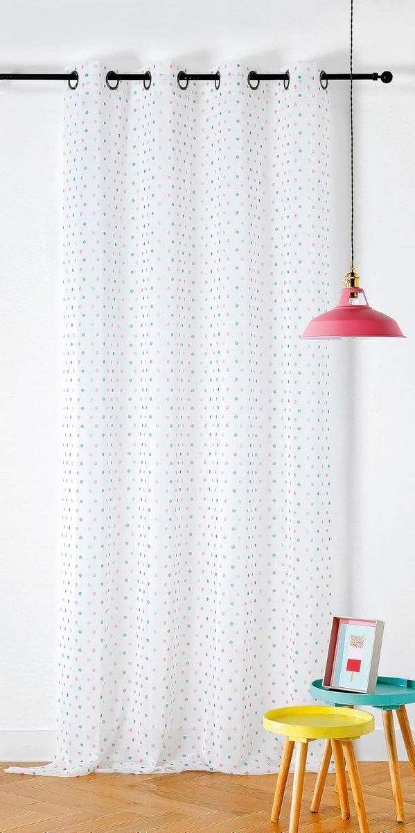 Gordijn met stippenpatroon, geweven en geverfd in Frankrijk, klassieke kinderstijl, kleur: ecru, roze en groen, afwerking met oogjes, 150 x 240 cm, 100% polyester, collectie Sophie