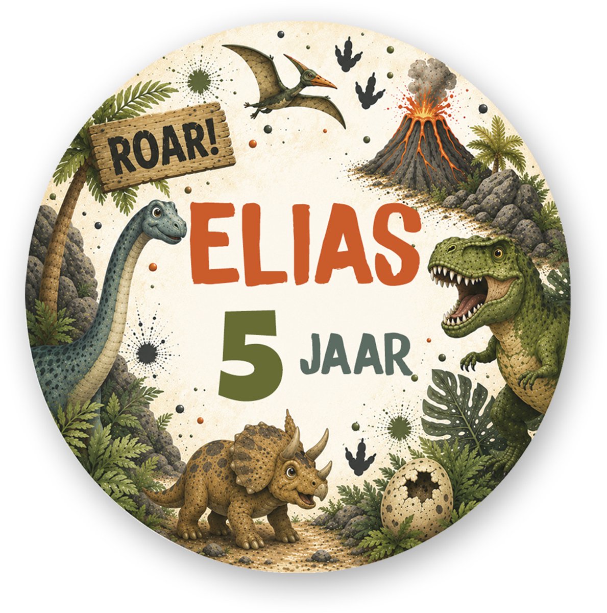 Traktatiestickers Dinosaurus met Naam en Leeftijd | Gepersonaliseerd | 25 stuks | 4 cm