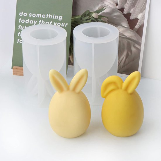 2 stuks paashaas siliconen vorm 3D paashaas kaarsvormen zeepvorm siliconen bakvorm oren haas mousse taartvorm voor taartdecoratie, chocolade, zeep, sojawas kaarsen, paascadeaus — afbeelding 2