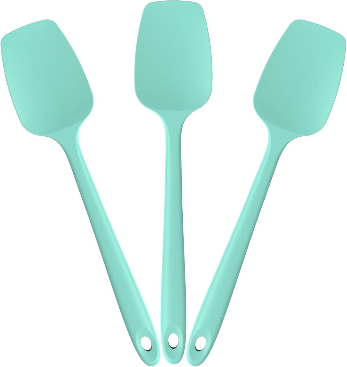 Siliconen lepelspatel Spoonula, hittebestendig 315℃, 3Pc/cieelblauw | Voedselveilige rubberen komschraper, hittebestendig, flexibel kookgerei, krasvrij, naadloos voor serveren, vouwen en roeren