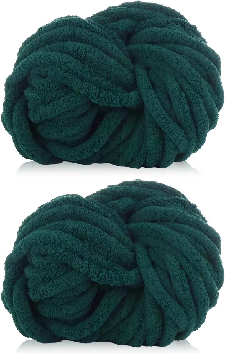 2 stuks grof garen, 240 g chenille-garen voor handbreien, veelkleurige zachte dikke wol, super dikke wol voor breien en haken deken, kussen, huisdierbedden, tassen, hoeden, sjaals (donkergroen)