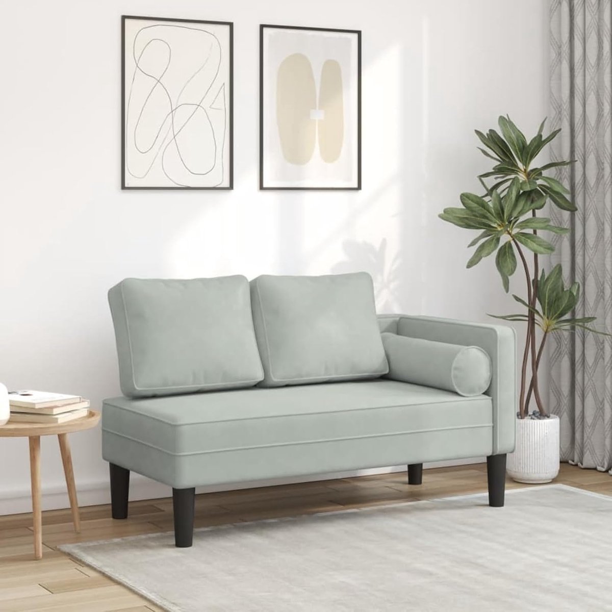 Chaiselongue met lendenkussen, fluwelen bekleding, lichtgrijs, 116,5 x 62 x 57,5 cm, voor ontspanning 4007571