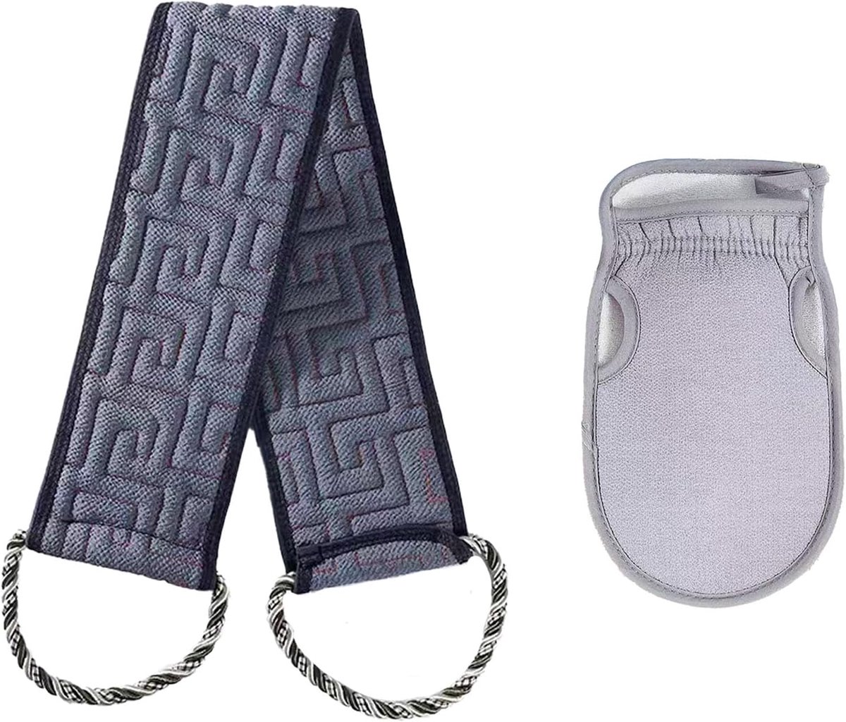 Exfoliërende rugschrobmachine voor douche, rugwasmachine met handgrepen, zachte douchebadscrub voor dames en heren, dubbelzijdig gebruik exfoliërend washandje badgereedschap