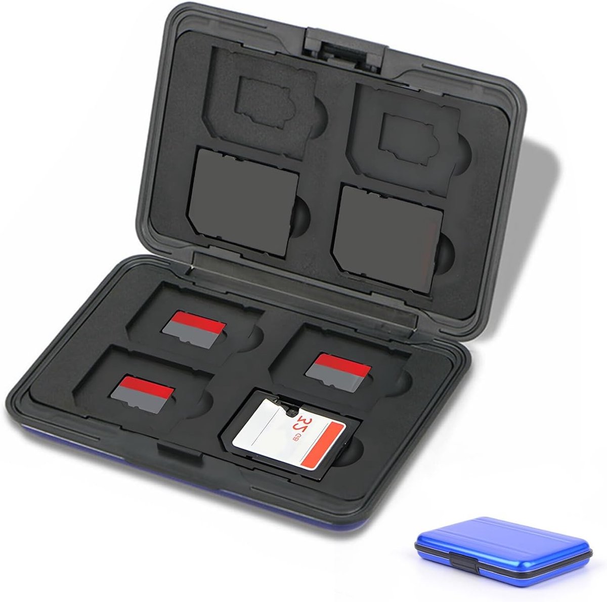Beschermhoes voor 8 SD- en 8 TF-kaarten, draagtas, SD-kaarthouder, box voor Micro-SD, SDXC, SDHC, blauw