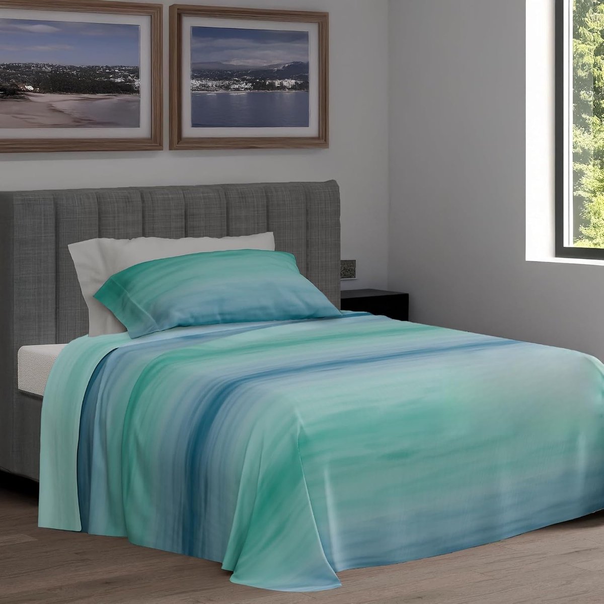 Home, Beddengoedset voor Frans bed, 100% katoen, beddengoed 140 x 200 cm, hoeslaken en kussensloop, gemaakt in Italië, smaragda Buette