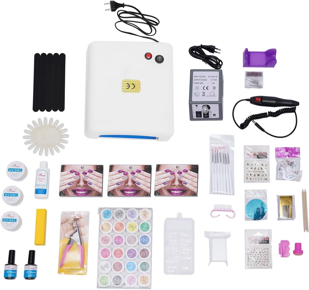Nagelset, uv-gelnagelset, kunstnagelfrees, frees, lamp, nagelstudio, nageldesign met beginnersset, nagelstudioset, set, set, led, manicure, nagelgereedschap, gelnagels, thuis, nagelbeautycutter