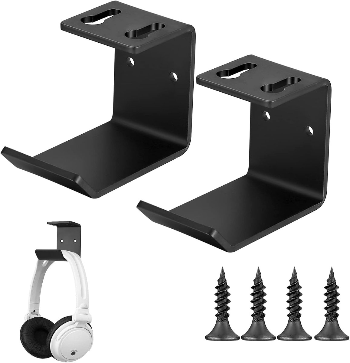 2 stuks Premium Hoofdtelefoonhouders voor Wandmontage met Kabelbeheer - Stevig & Ruimtebesparend - Voor Draadloze & Bedrade Hoofdtelefoons - Zwart