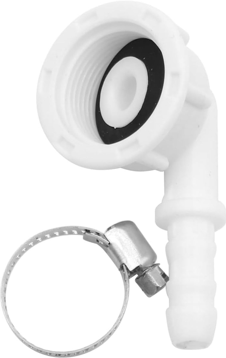 Hoekslangmondstuk voor condensaat, voor afvoerslangdiameter 8-17 mm, montage op sifon met 36 mm apparaatuitlaat, kunststof, wit