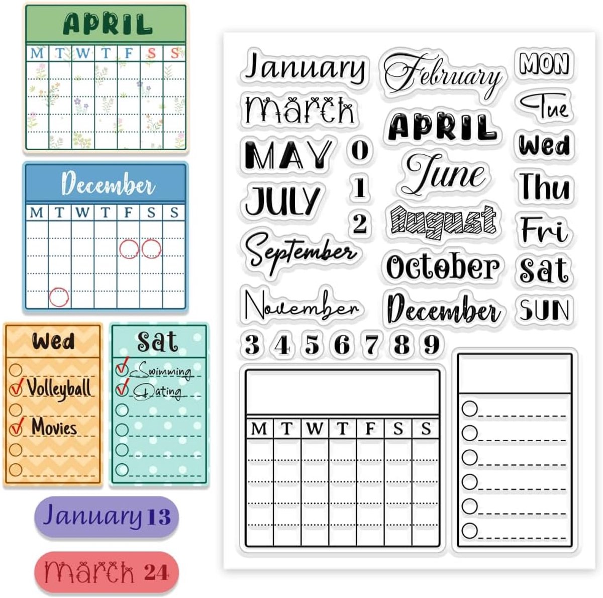 Maand Week Kalender Clear Stempel Siliconen Clear Stempels voor DIY Scrapbooking Fotoalbum Decoratieve Kaarten Maken, Woorden, 6,3 X 11 x 0,3 cm