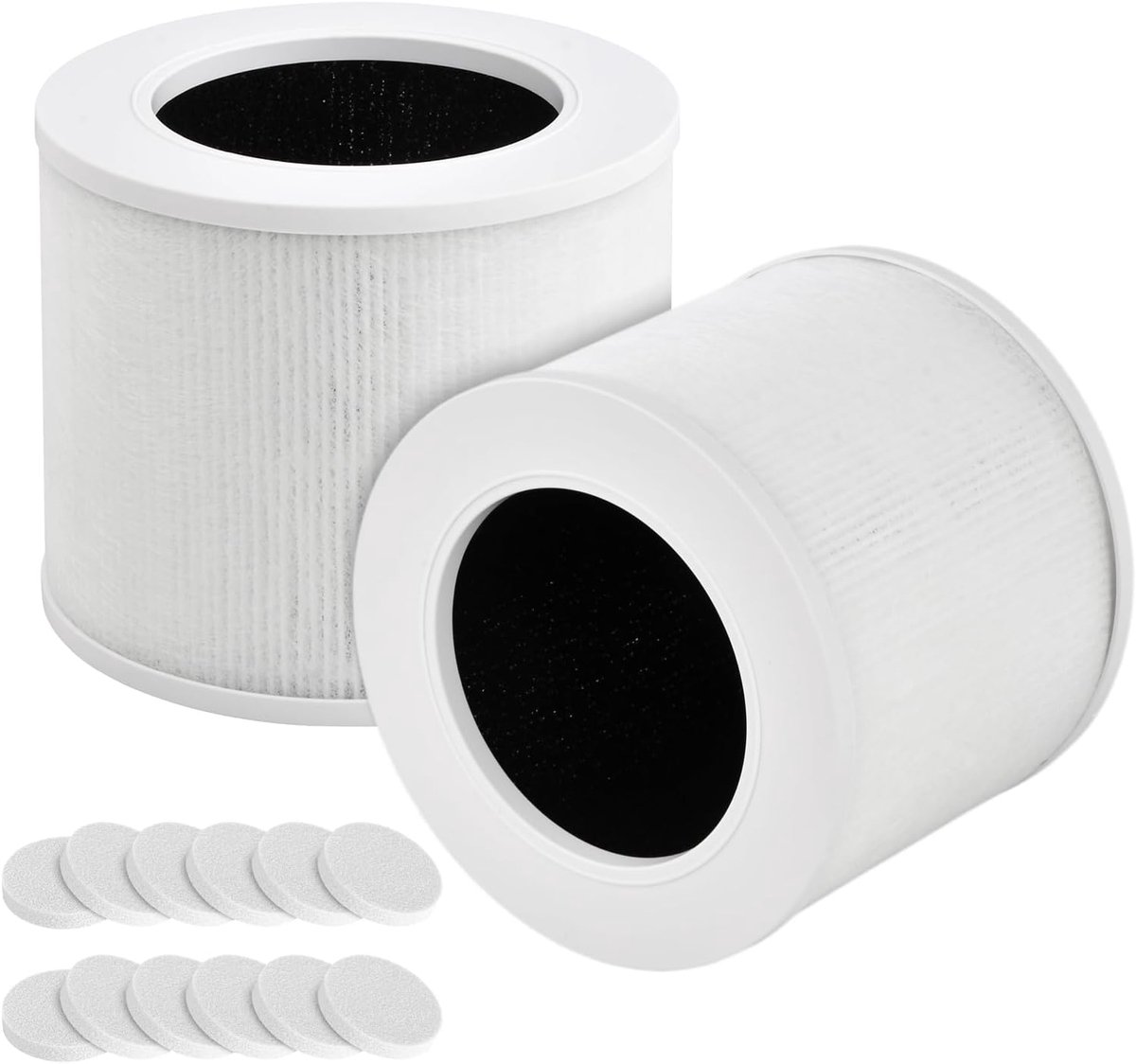 Filters compatibel met LEVOIT Core Mini luchtreiniger, 3-in-1 HEPA-filter zeer efficiënte actieve kool, 2 stuks vervangingsfilters en 12 stuks aromapads, wit