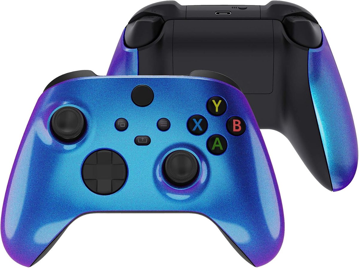 EXtremeRate Cover Hoes voor Xbox Series X S Controller, Frontplaat Shell met Grip Handvat Paneel DIY Vervanging voor Xbox Series X S Controller Model 1914(Zonder Controller)-Kameleon Paars Blauw