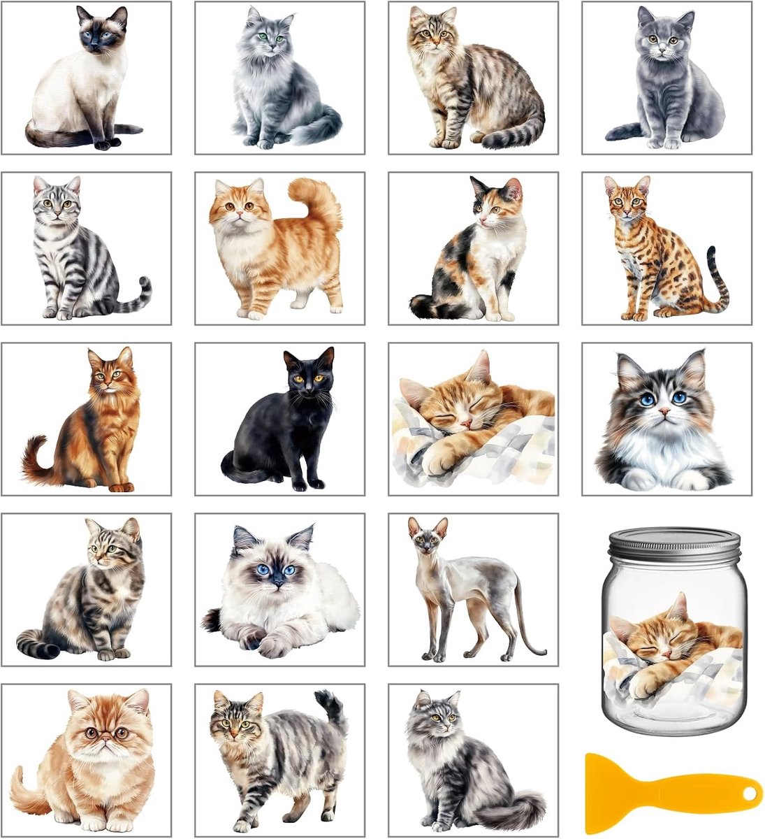18 vellen schattige kat wrijven op overdracht 9,9 x 9,1 cm kleurrijke realistische kattenvaas thuis stickers dieren beker overdracht stickers voor meubels vaas glas kunst ambachten