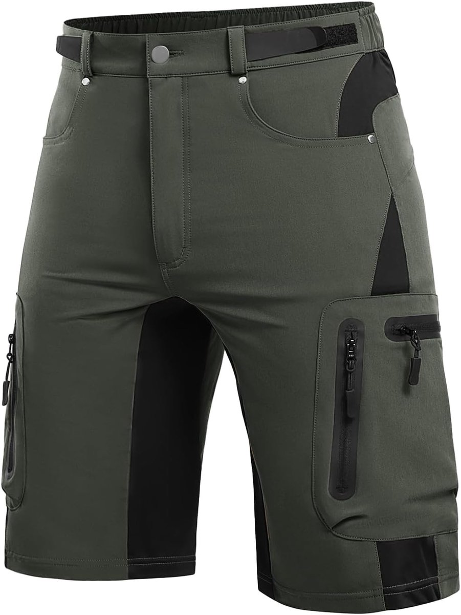 Shorts, mountainbikeshorts, wijde fietsshorts met 4D gewatteerd, legergroen, 5XL