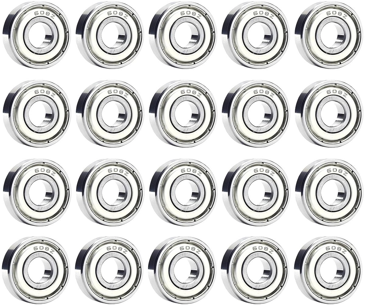 20 stuks 608 Zz kogellagers, kogellagers 8 x 22 x 7 mm, lagers, 608zz metaal, dubbel afgeschermd, miniatuur groefkogellagers voor doe-het-zelf, draaibanken, motoren, 3D-printers, freesmachines