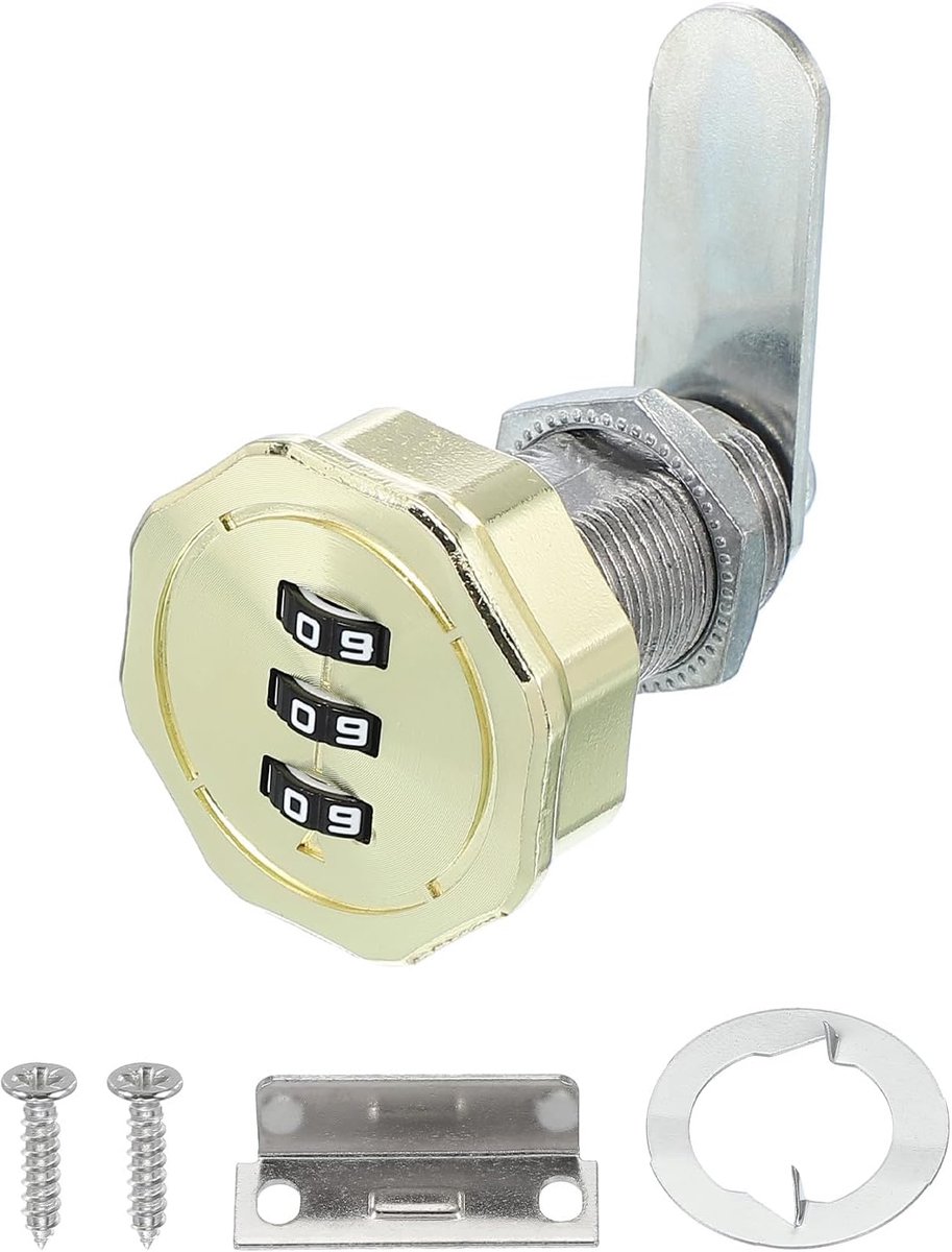 Combinatie Cam Lock Zinklegering Keyless 3-cijferig wachtwoord archiefkastslot 13/16 inch cilinder chroom afwerking veiligheidsslot met schroef voor lade kast goud