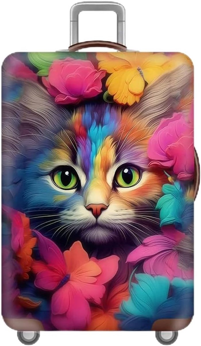 Bagagehoezen voor koffers, trolleyhoes voor bagage, elastische krasbestendige dierenprint, reiskoffer, beschermbeschermer, 45,7-81,3 cm, kleine, middelgrote, grote bagage, Kat, M(22-25in)