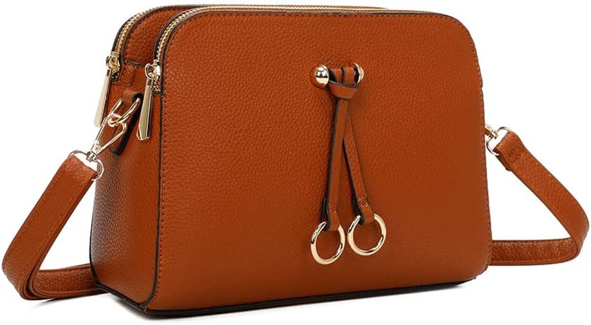 Kleine schoudertas voor dames met 3 ruime vakken, handtas van PU-leer, modieuze schoudertas, crossbody tas