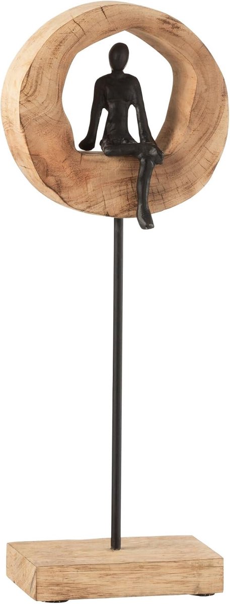 Figuur Denk Ring Hoog Mango Hout/Aluminium Zwart