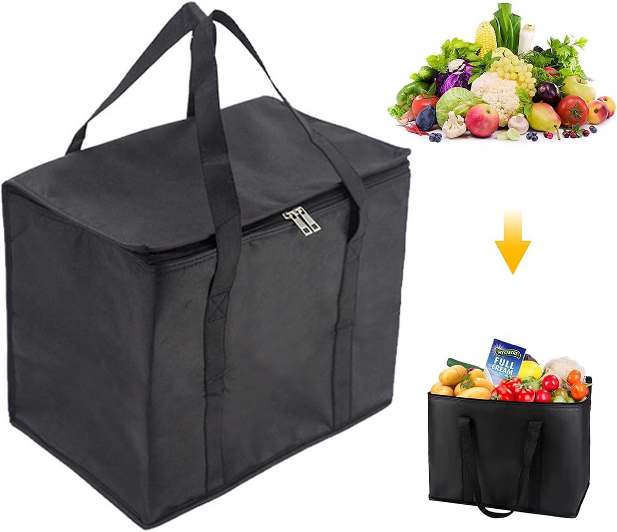Koeltas, thermotas, koeltas, picknicktas, opvouwbare picknicktas, herbruikbare boodschappentas voor picknick, camping, BBQ, levensmiddelentransport (zwart, 41 x 33 x 26 cm), zwart,