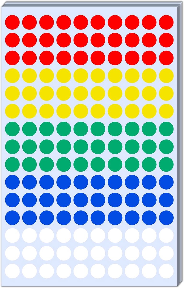 2100 Stuks - 10mm Ronde Stickers Gekleurde Stippenstickers Puntstickers Zelfklevende Etiketten - 5 Kleuren