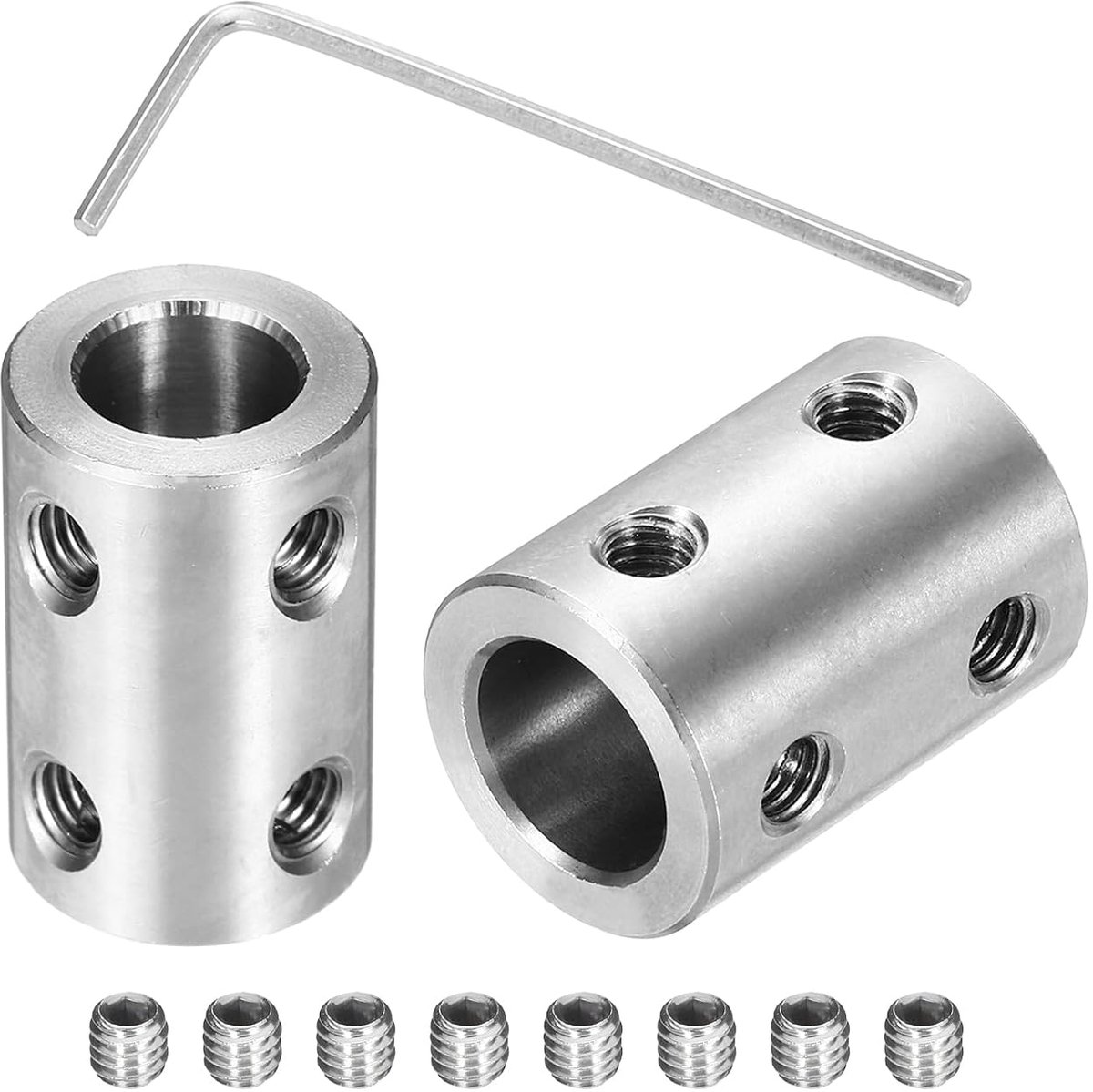 Stijve schroefkoppeling 8 mm naar 8 mm askoppeling L 22 mm x D 14 mm staal verbindingsstuk koppeling set voor 3D-printer DIY encoder met 16 schroeven zeskantsleutel, 4 stuks