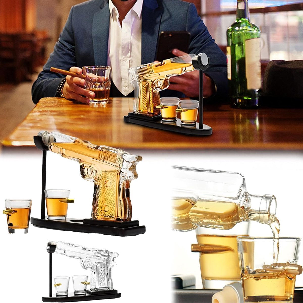 Whiskydispenser voor sterke drank, whiskykarafsets voor mannen, met 2 shotglazen, whiskyglas, cadeausets voor mannen/vader/echtgenoot/vriend