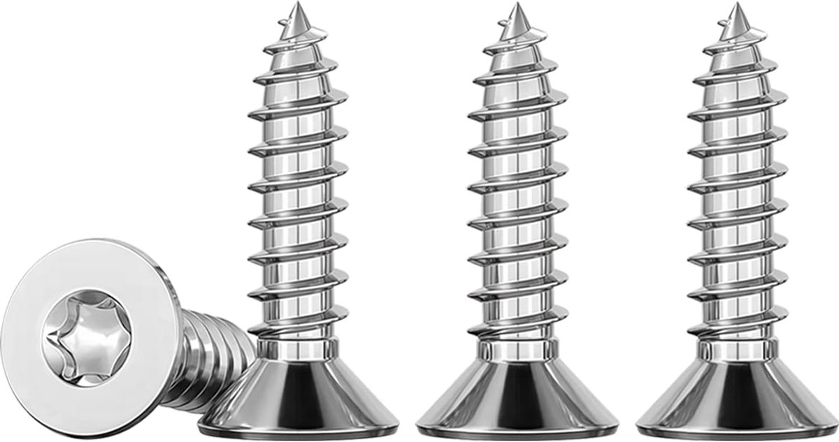100 stks M5 x 16 Torx Verzonken Spaanplaat Houtschroeven met Volledig Schroefdraad A2 Roestvrijstalen Zelftappende Schroeven Zelfborende Houtschroeven Standaard Quincunx Volledige Draad