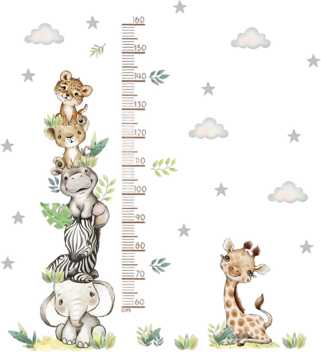 Muurstickers, dieren, jungle, kinderkamer, 2 stickers, grootte baby, safari voor babykamer