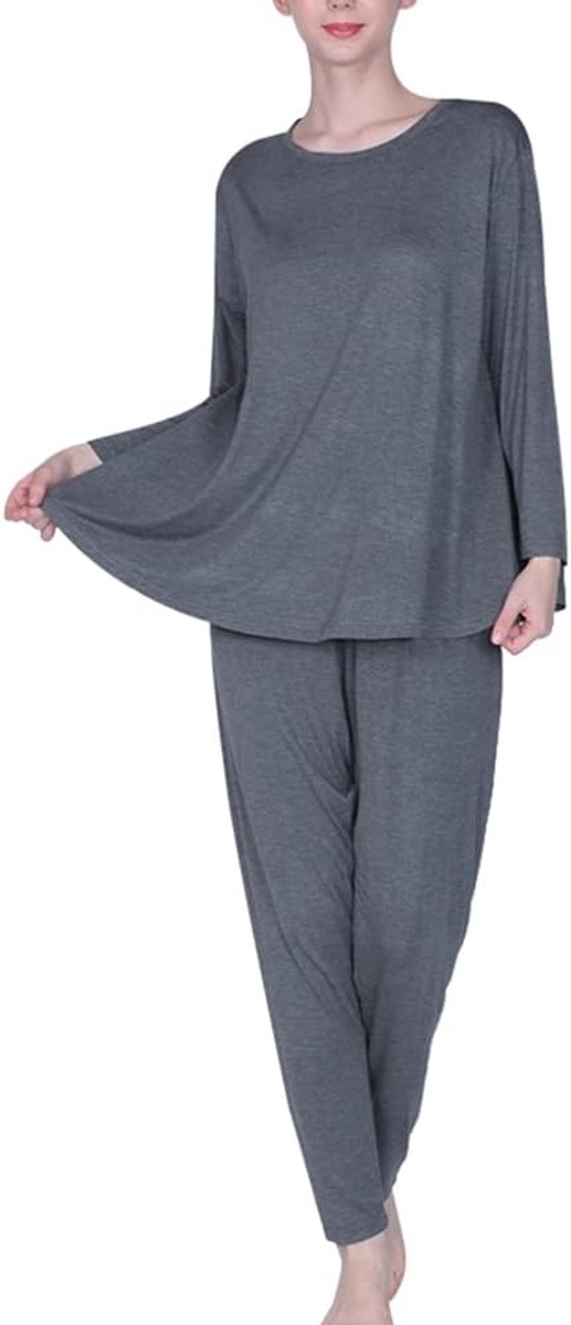 Amropi Pyjama met lange mouwen voor dames, loungewear, volledige lengte, nachtkleding, nachtkleding