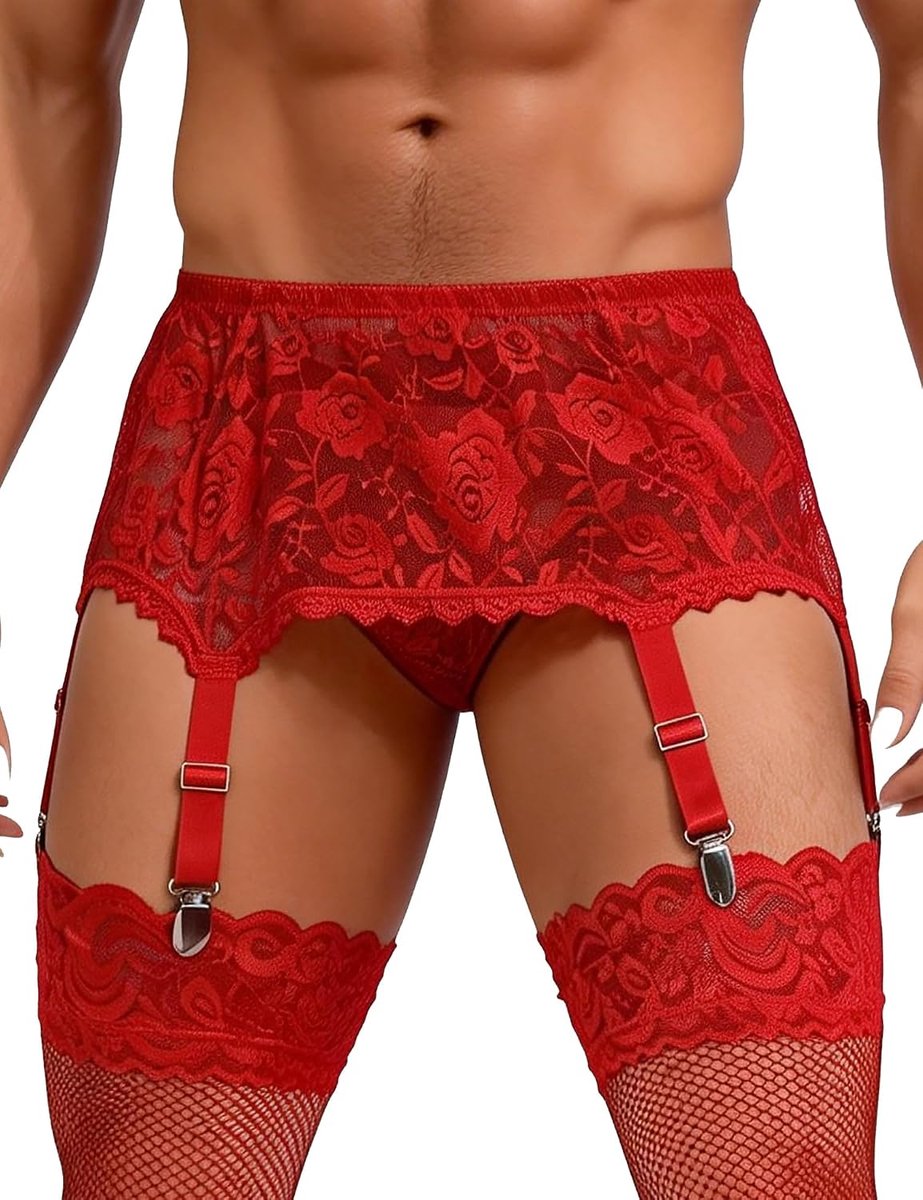 Jarretelgordel voor heren, breed, gay, ondergoed met 6 clips, sissy lingerie mannen, jarretelgordel, grote maten, herenlingerieset met kant, lingerieset voor heren
