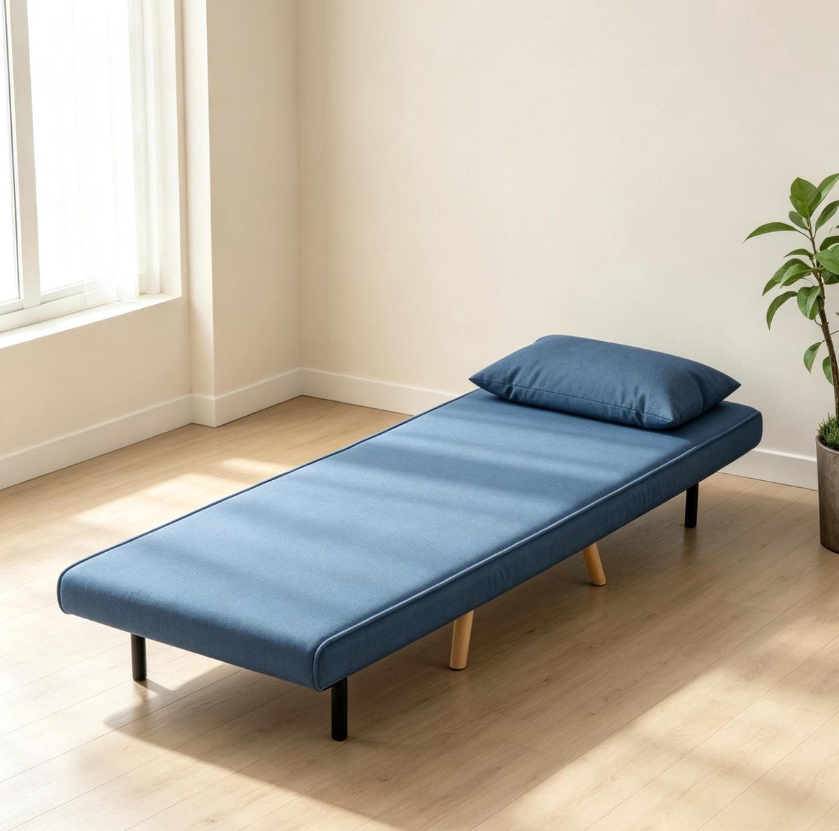 COVREO Slaapfauteuil 72 x 75 x 85 cm blauw stof, metaalframe en bedfunctie
