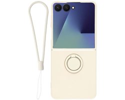 Avizar Hoesje Geschikt voor Samsung Galaxy Z Flip8 Soft-Touch met Ringstandaard en Koord, Beige