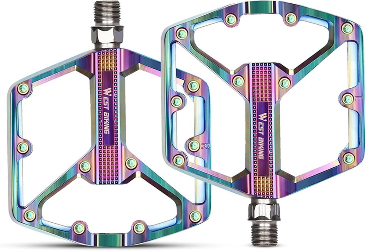 Voor WEST BIKING fietspedalen - aluminium platformpedalen - 3-lager met Cr-Mo stalen as - antislip (dubbele DU oogverblindende kleuren)