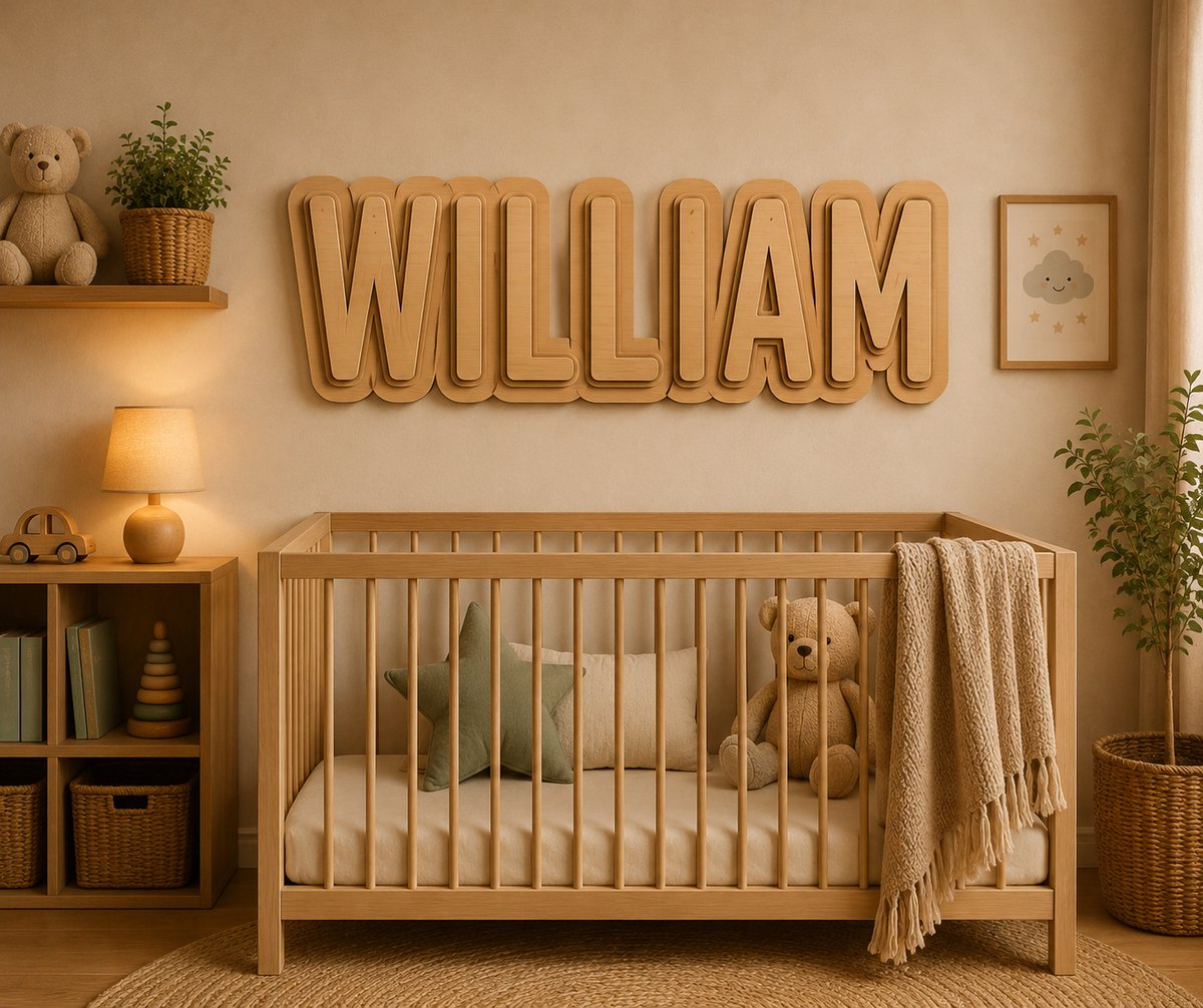 Gepersonaliseerde Houten Naam Wanddecoratie Kinderkamer – 3D Naamplaat op Maat – Dubbele Laag Hout – 5 mm per Laag – Totale Dikte 10 mm – Houten Naamdecoratie voor Babykamer Kinderkamer Jongenskamer Meisjeskamer