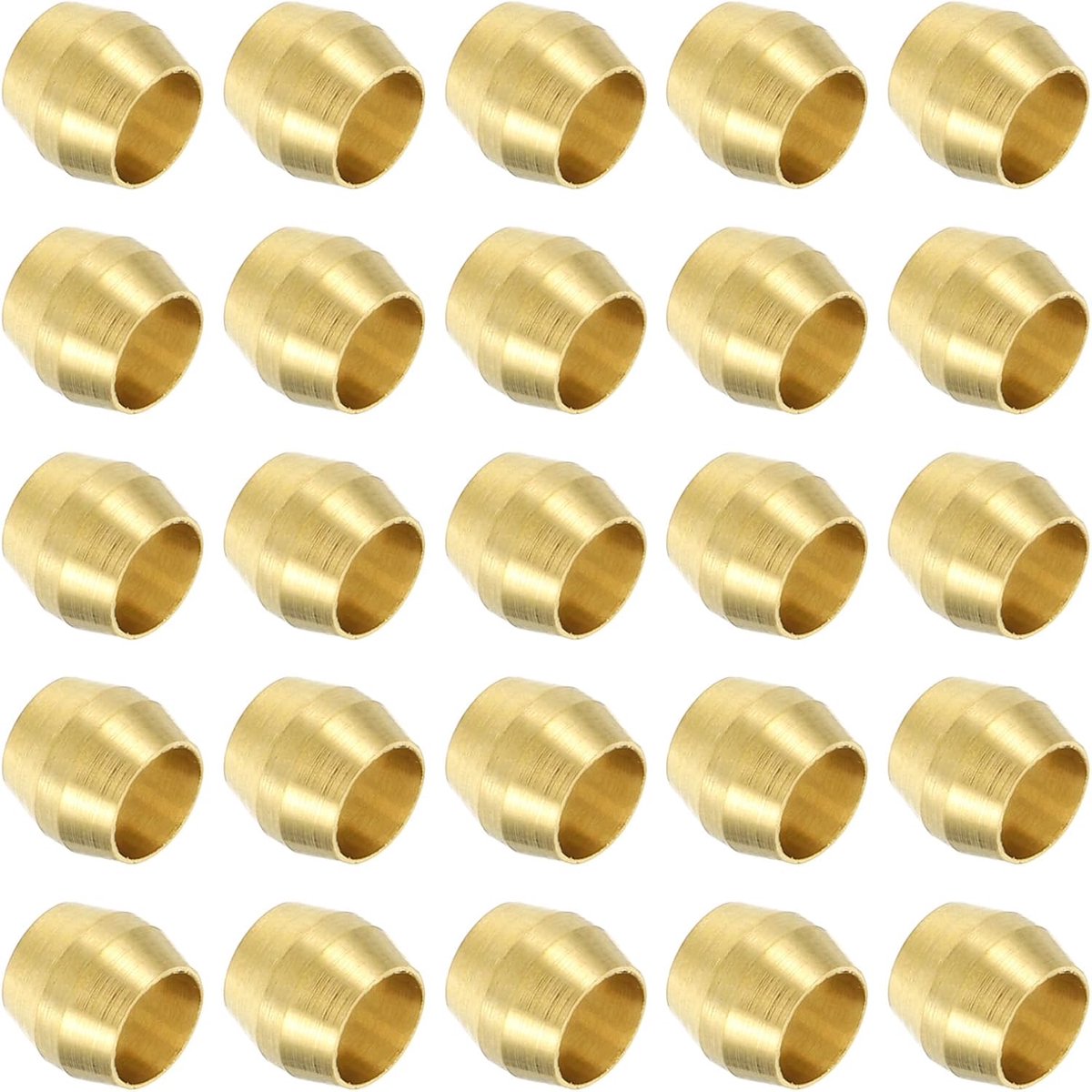 Messing Compressie Mouwen Ferrules voor 3/16 Inch OD Buis, 25 Pack Messing Ferrule Montage Messing Compressie Buis Fitting Ring Assortiment Kit voor Air Water Gas Pijp Line Fitting Olie