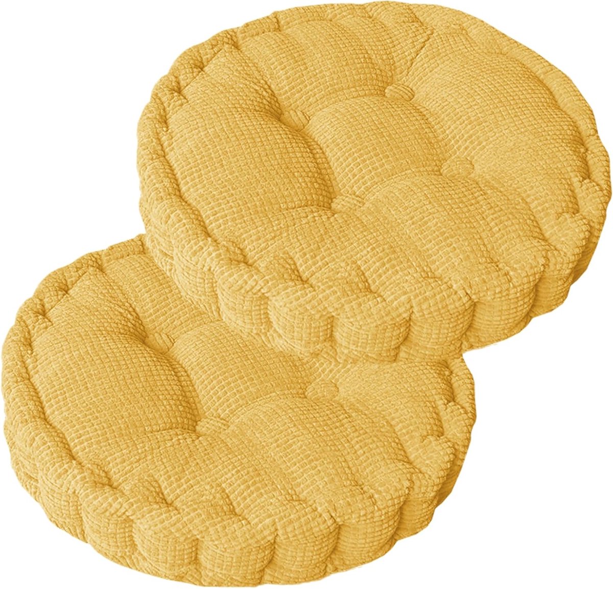 Rond, set van 2 vloerkussens, 40 x 40 cm zitkussen, stoel, katoenen bekleding, dik vloerkussen, yogakussen, huisdierbed, zitkussen voor binnen en buiten, geel
