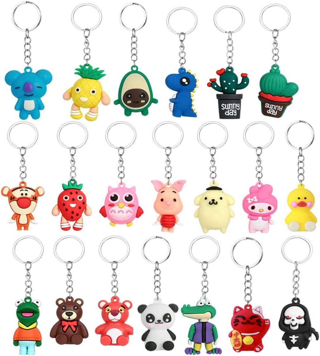 20 Stuks Dierensleutelhangers - Cartoon Zaksleutel Hanger, Siliconen Sleutelhanger voor Kinderen, Kinderfeest Cadeautje voor Jongens en Meisjes