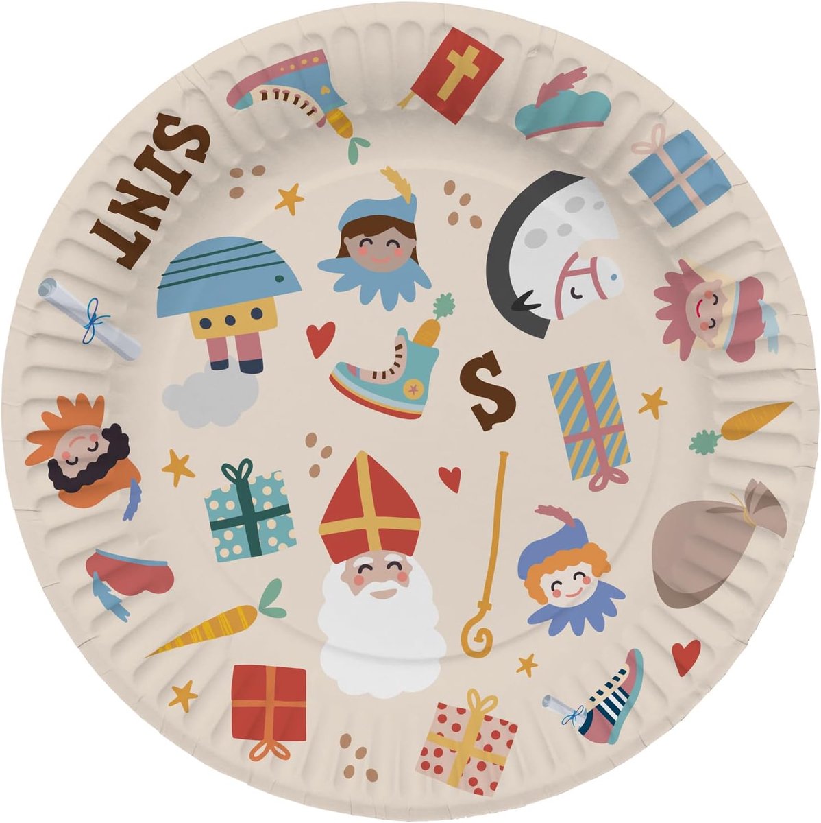 65711 Sankt Sinterklaas Kinderdecoratie Wegwerpborden Sint en Pieten 18 cm-8 stuks, Multicolor